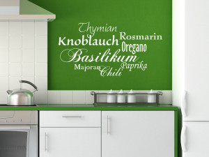 Wandtattoo Küchenkräuter in Weiß auf grüner Wand