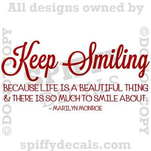 KEEP-SMILING-LIFE-IS-BEAUTIFUL-MARILYN-MONROE-Quote-Vinyl-Wall-Decal ...