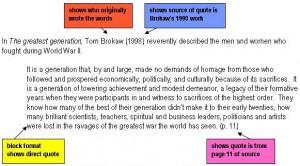 use quotation marks look at this citation for a long quote from tom ...