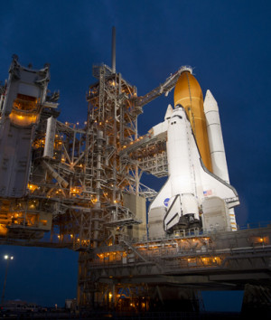 The space shuttle Atlantis is seen shortly after the rotating service ...