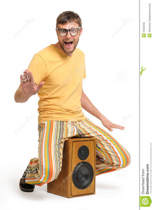 Cool Funny Dude Dancing While Sitting The Speaker White Background