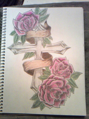 Cross And Roses Drawing