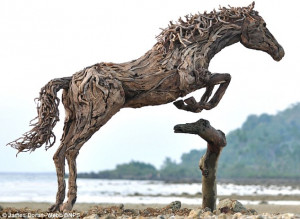 Hobby horses: Artist's life-size beach sculptures made from driftwood