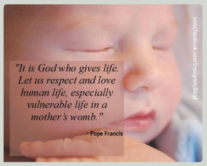 ... human life especially vulnerable life in a mother s womb pope francis