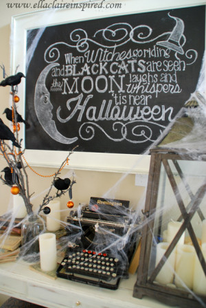 ... fun DIY Halloween tree vignette and my Halloween chalkboard