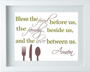 ... Decor Kitchen Art Bless the Food Sign Family Love Quote Green Taupe