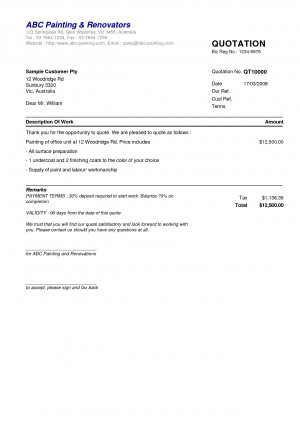 Price Quotation Form Sample ABC Painting Renovators 123 Springvale Rd ...