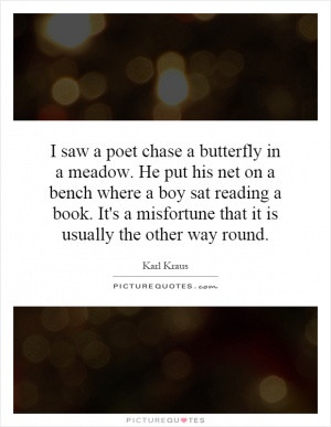 saw a poet chase a butterfly in a meadow. He put his net on a bench ...