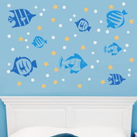 Two Color Fish with Starfish & Bubbles - Wall Decals