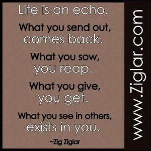 Life is an echo. What you send out comes back. What you sow, you reap ...