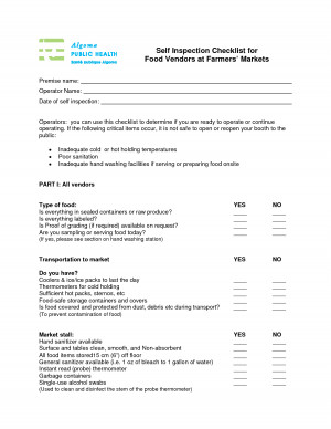 Self Inspection Checklist For Food Vendors At Farmers Markets picture