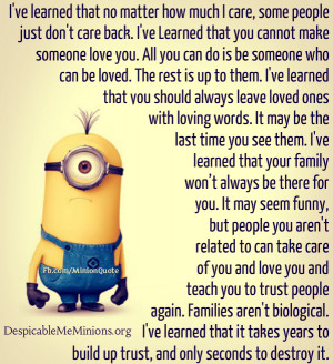 Minion Family Quote Ive learned that no matter