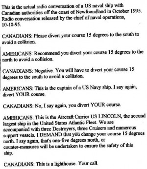 Funny photos funny US naval ship Canada radio conversation letter