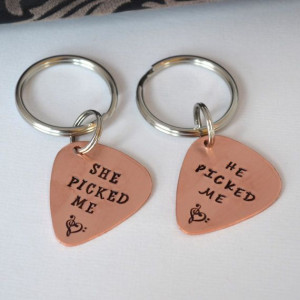 personalized guitar pick couple keychain set hand stamped guitar pick ...