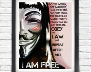 For Vendetta, Revolution, I Am Free, Quote Print, Typographic Poster ...