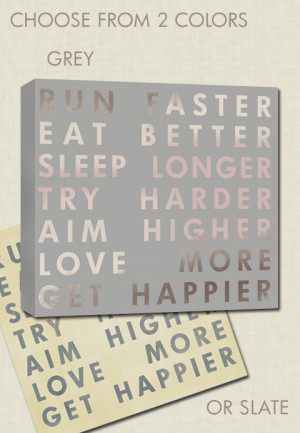 Run Faster Art motivational quote grey, slate color choice wall decor ...