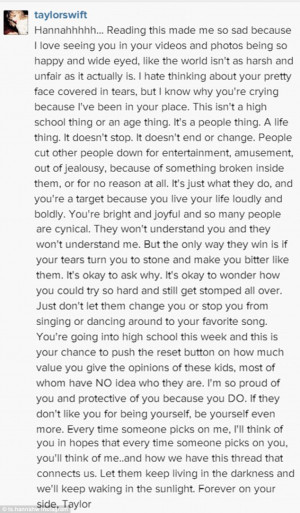 Following is a screen image of the full message from Taylor to Hannah ...