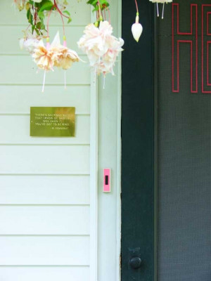 DIY idea: brass quote & colour doorbell (love this home entrance)