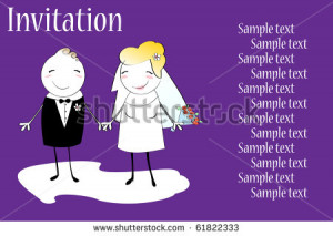 ... of funky wedding invitation with funny bride and groom - stock vector
