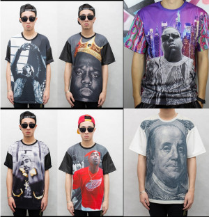 2014 New men t-shirts 3D funny print rockstar Kanye/Biggie/2Pac Tupac ...