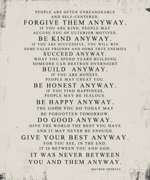 Originally from Jesus - Matthew 5:3 - 12 Mother Theresa Quote Forgive ...