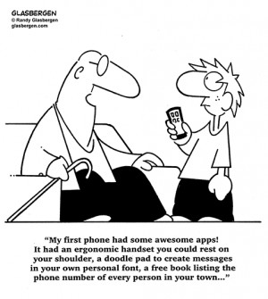 Funny Cartoon Old Person Cell Phone