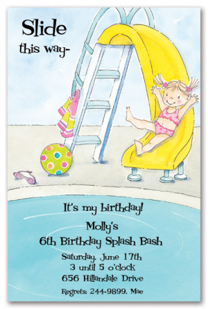 Little Girl Pool Party Birthday Party Invitations