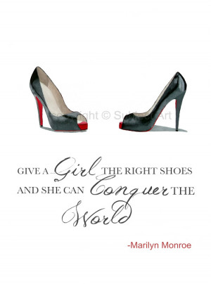 ... LOUBOUTIN Black Shoes ART PRINT, Marilyn Monroe Quote 10 x 8