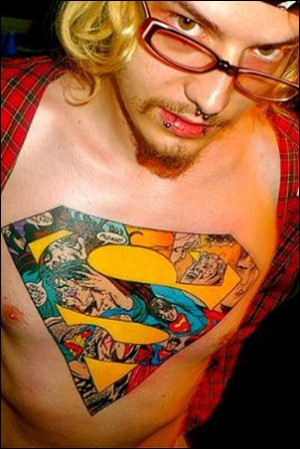 Death of Superman chest tattoo Superman symbol depicting the Death of