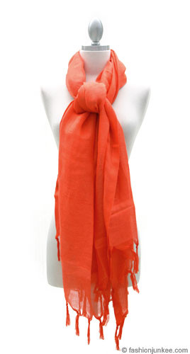 Love Quotes Linen Knotted Fringe Scarf-Coral