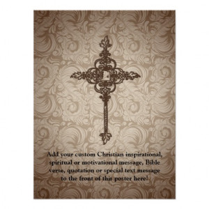Elegant Scroll Christian Cross w/Swirl Background Posters