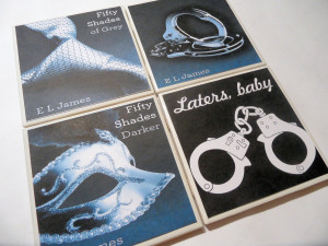 Fifty Shades of Grey Book Covers and Quote Ceramic Coasters - set of 4