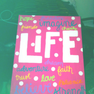life #dorm #pink #quote #canvas #paint