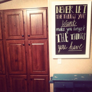 Chalkboard with quote in kitchen. Cute cute!