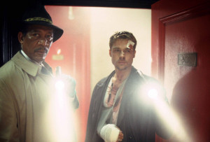 Morgan Freeman, left, and Brad Pitt are shown in a scene from 