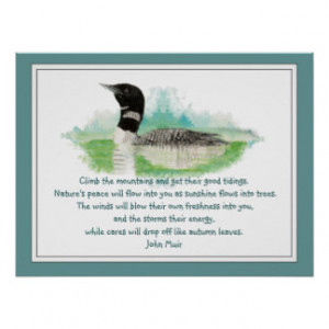 Muir Nature Quote, Watercolor Loon Wilderness Posters