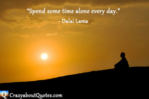 Man alone with orange glowing sunset and Dalai Lama quote.