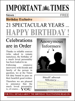 style eCard with front page exclusive on forthcoming 21st birthday ...