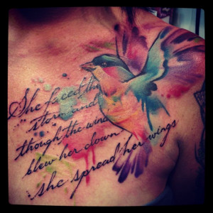 amazing hummingbird watercolor tattoo quotes on collarbone