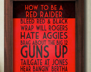 Tech Art Print, Texas Tech Qu ote Poster Sign, Red Raiders Football ...
