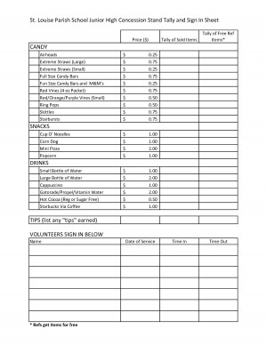Concession Stand Sign Up Sheet Template
