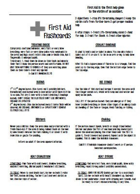 First Aid Flashcards for girls camp