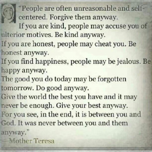 Mother Teresa Except i feel its just between me myself & I