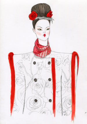 thom browne nyfw rose pencil and gouache sketch illustration portrait