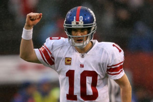 ... eli manning 10 of the new york giants reacts after a touchdown
