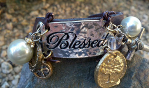 Blessed Leather Cuff Bracelet Quote Charm Bracelet