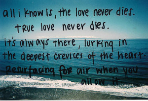 All I know is, the love never dies. True love never dies. It's always ...