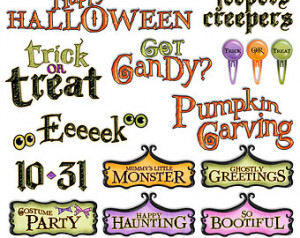 halloween digital word art clipart halloween sayings digital scrapbook ...