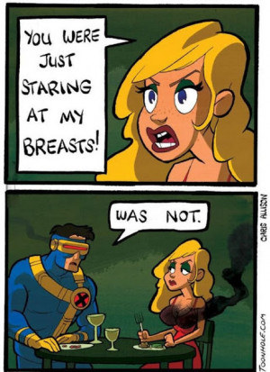 Funny Superhero Staring At Breasts Cartoon Picture - You were just ...