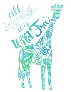 ... Quote Floral Henna Pattern Giraffe Illustration Poster Print Turquoise